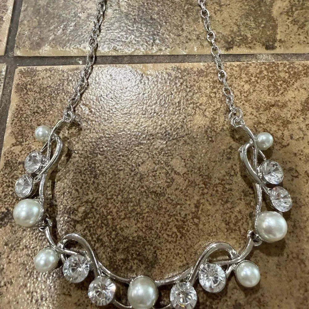 Bridal Pearl Rhinestone Jewelry Set Necklace Earrings Bracelet Wedding Prom